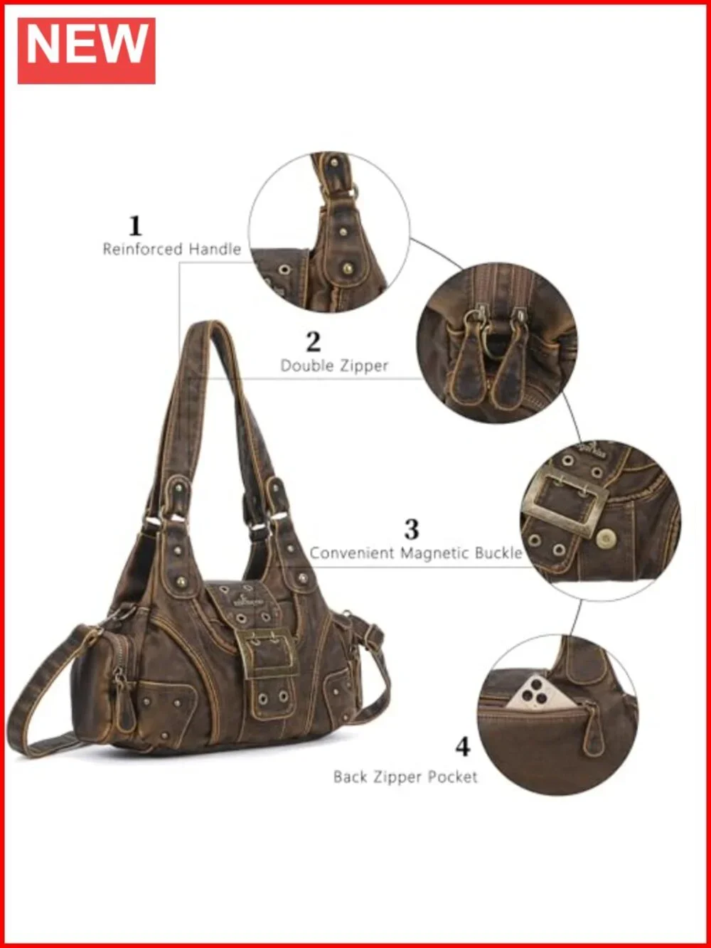 Vegan Leather Hobo Purse Multi-Pocket Crossbody Shoulder Bag Y2K